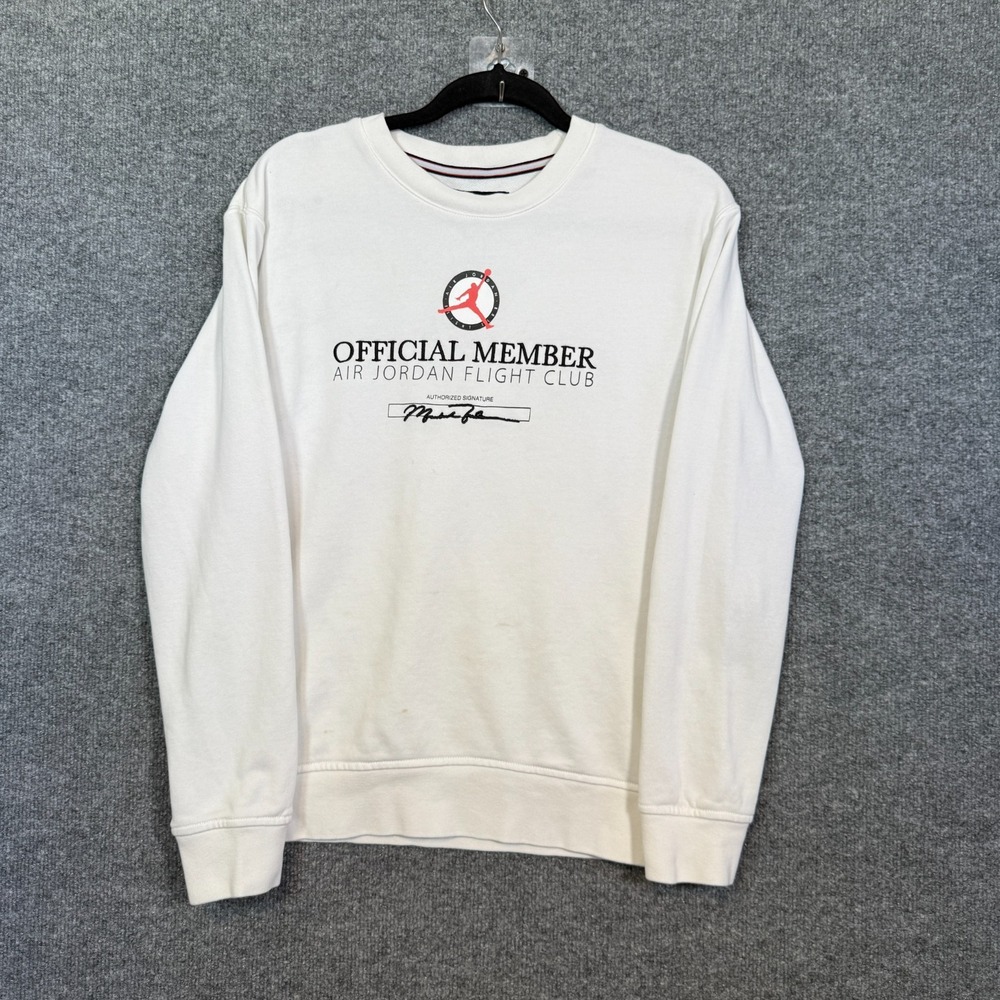Jordan Sweatshirt Mens Small White Flight Club Official Member Crew Neck Fleece